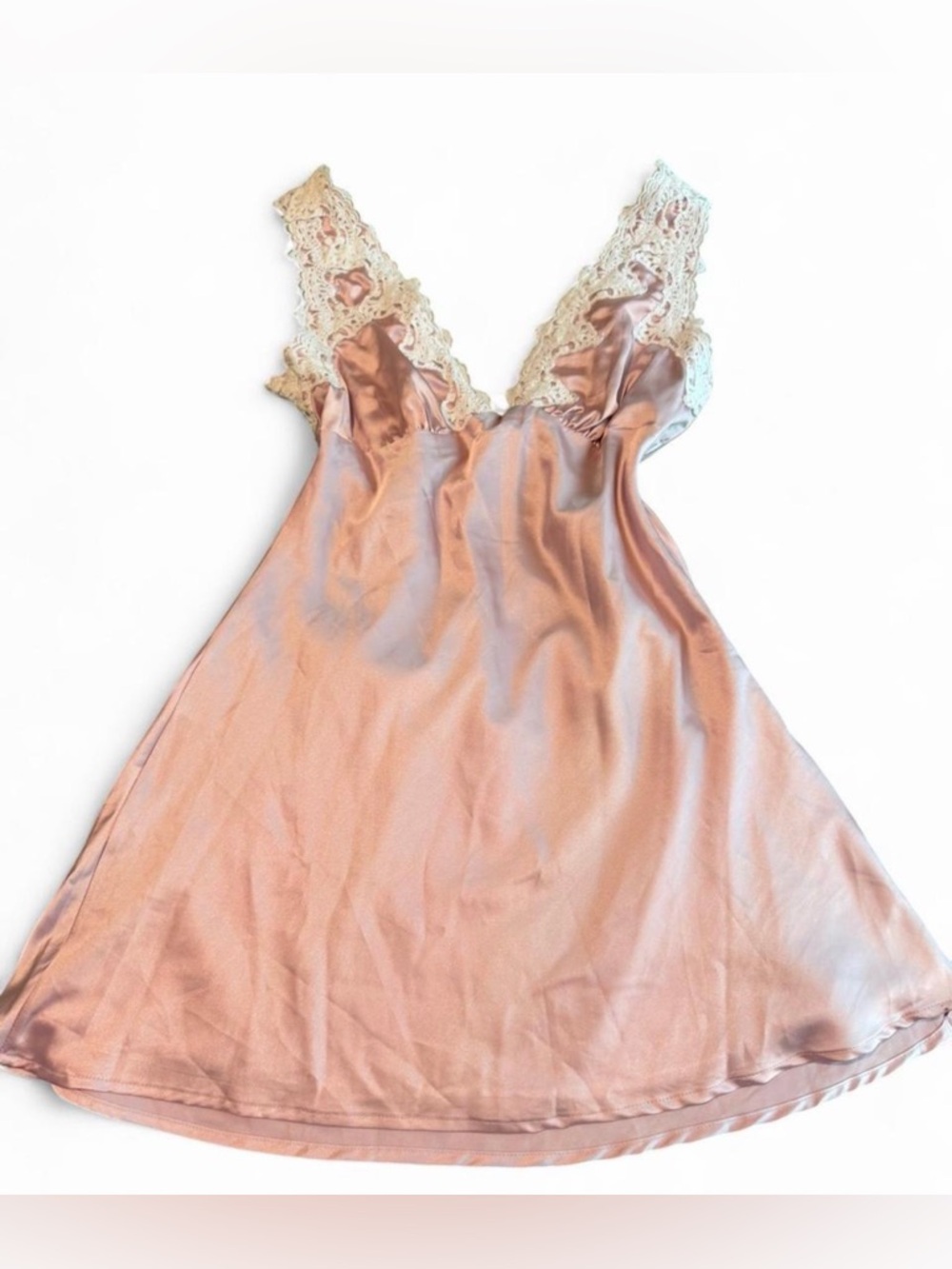Silky Rose Gold Lace-Trim dress